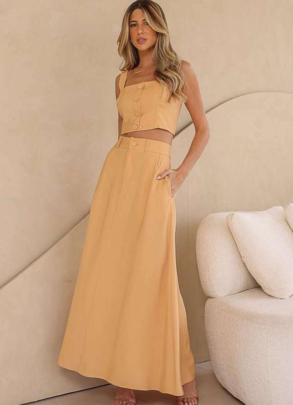 Dot Clothing - Conjunto Dot Clothing Alice Saia Longa Pessego Amarelo