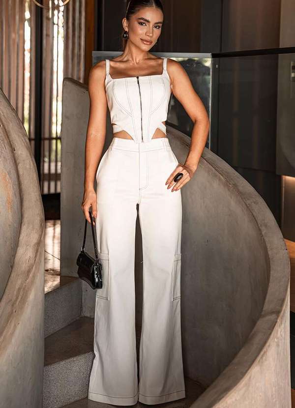 Dot Clothing - Conjunto Dot Clothing Alina Cropped e Calca Cargo Branco