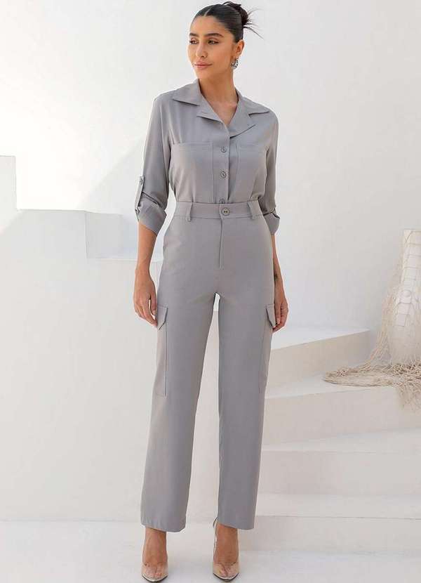 Dot Clothing - Conjunto Dot Clothing Aline Alfaiataria Cinza Cinza
