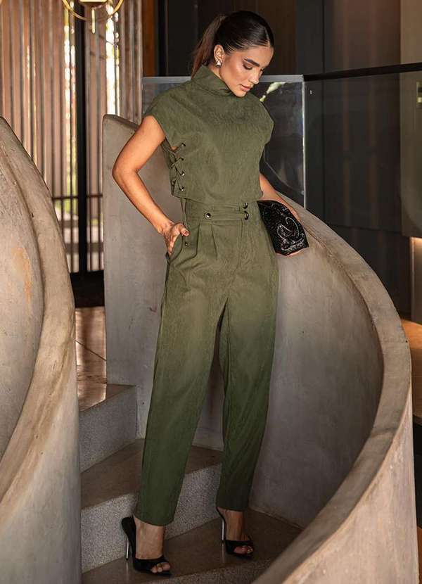 Dot Clothing - Conjunto Dot Clothing Blusa e Calca Ilhos Verde