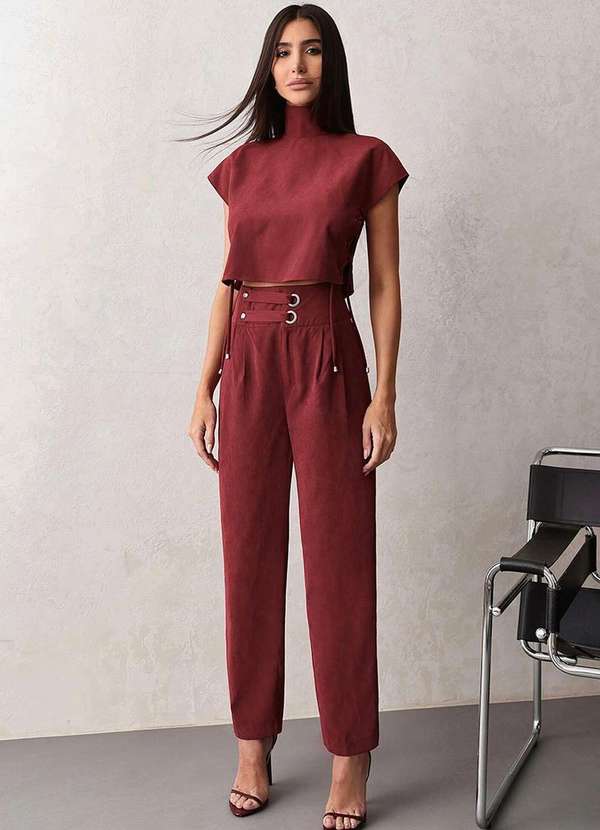 Dot Clothing - Conjunto Dot Clothing Blusa e Calca Ilhos Vermelho