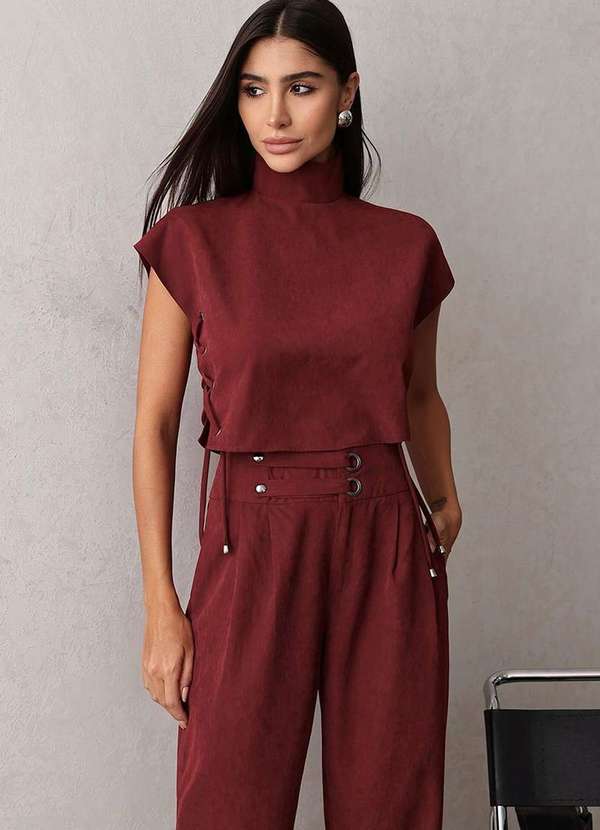 Dot Clothing - Conjunto Dot Clothing Blusa e Calca Ilhos Vermelho 3