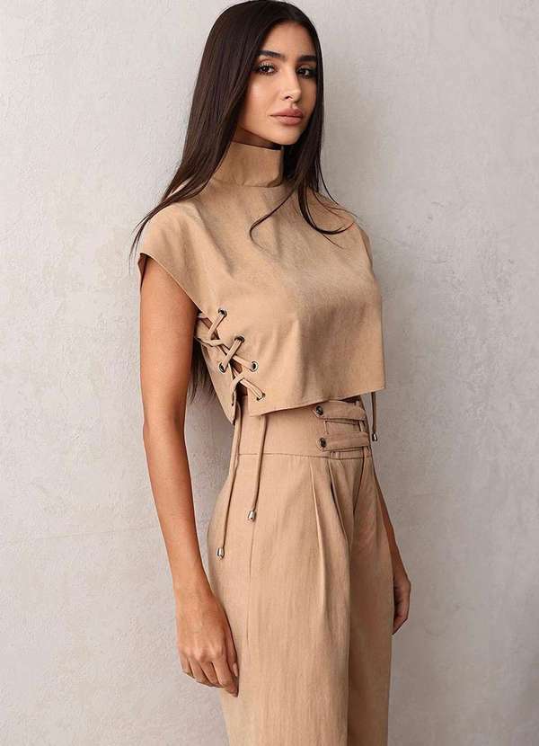 Dot Clothing - Conjunto Dot Clothing Blusa e Calca Ilhos Bege