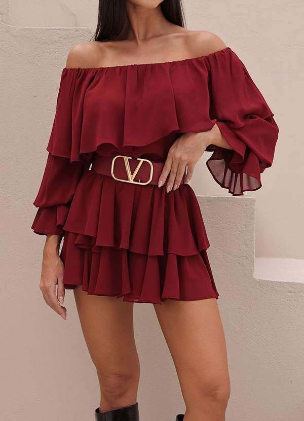 Dot Clothing - Conjunto Dot Clothing Blusa e Shorts Saia Babado Vermelho