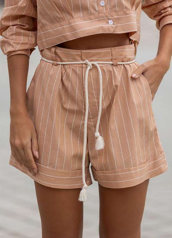 Conjunto Dot Clothing Lucy Camisa e Shorts Listrado Bege - Dress Us