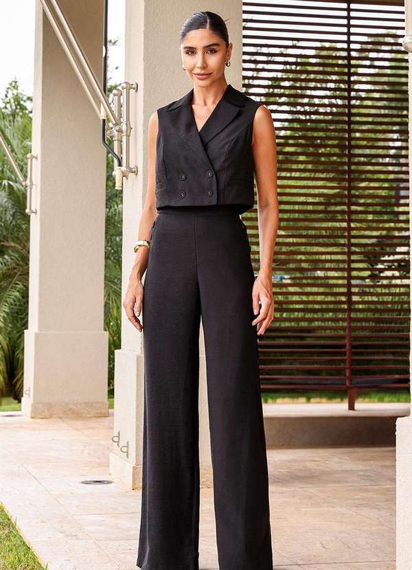 Dot Clothing - Conjunto Dot Clothing Malu Cropped e Pantalona Preto