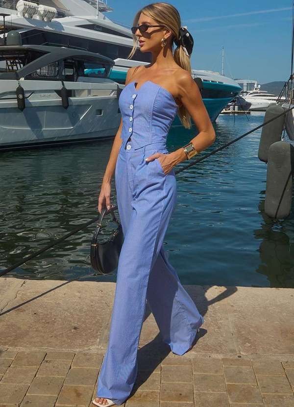 Dot Clothing - Conjunto Dot Clothing Mareu Listrado Azul Azul