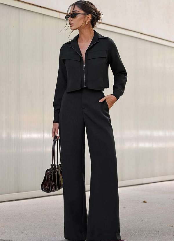 Dot Clothing - Conjunto Dot Clothing Pantalona Blusa Ziper Preto