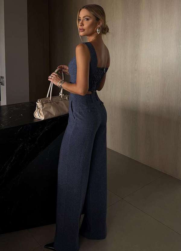 Dot Clothing - Conjunto Dot Clothing Sonia Cropped e Pantalona Azul 2