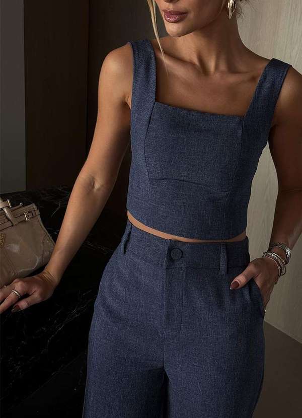 Dot Clothing - Conjunto Dot Clothing Sonia Cropped e Pantalona Azul 4