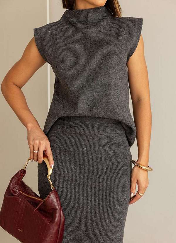 Dot Clothing - Conjunto Dot Clothing Tricot Midi Cinza 3