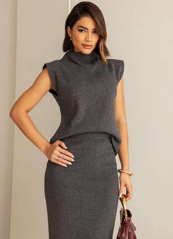 Dot Clothing - Conjunto Dot Clothing Tricot Midi Cinza 4