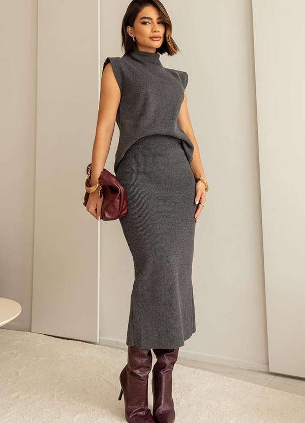 Dot Clothing - Conjunto Dot Clothing Tricot Midi Cinza 6