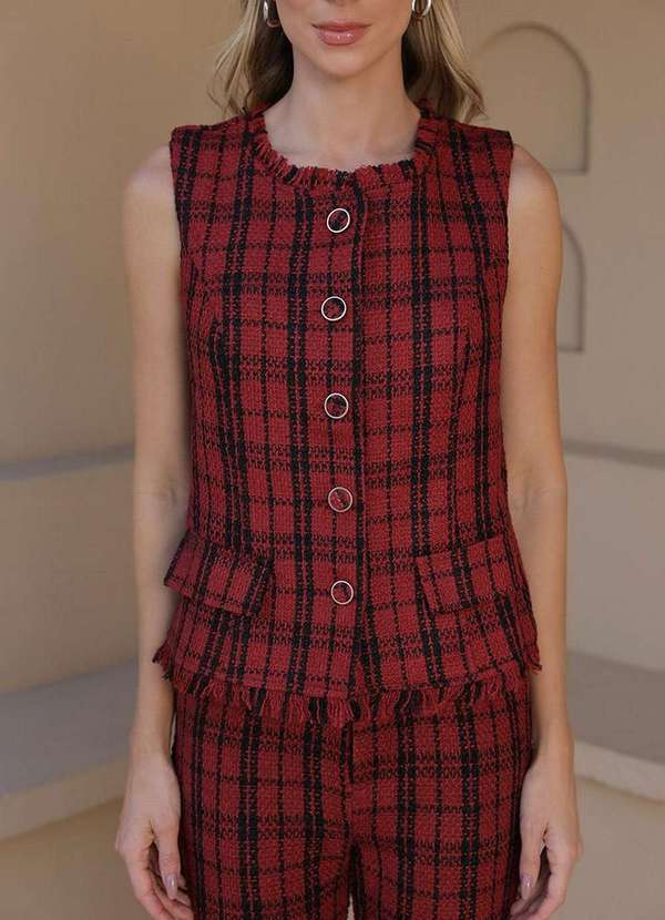 Dot Clothing - Conjunto Dot Clothing Tweedy Xadrez Vermelho Verde 3