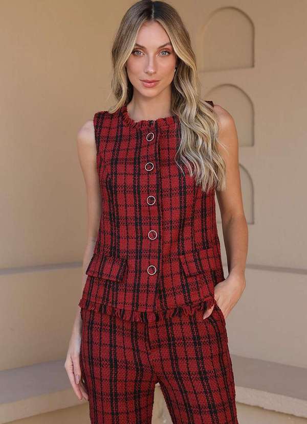 Dot Clothing - Conjunto Dot Clothing Tweedy Xadrez Vermelho Verde 4