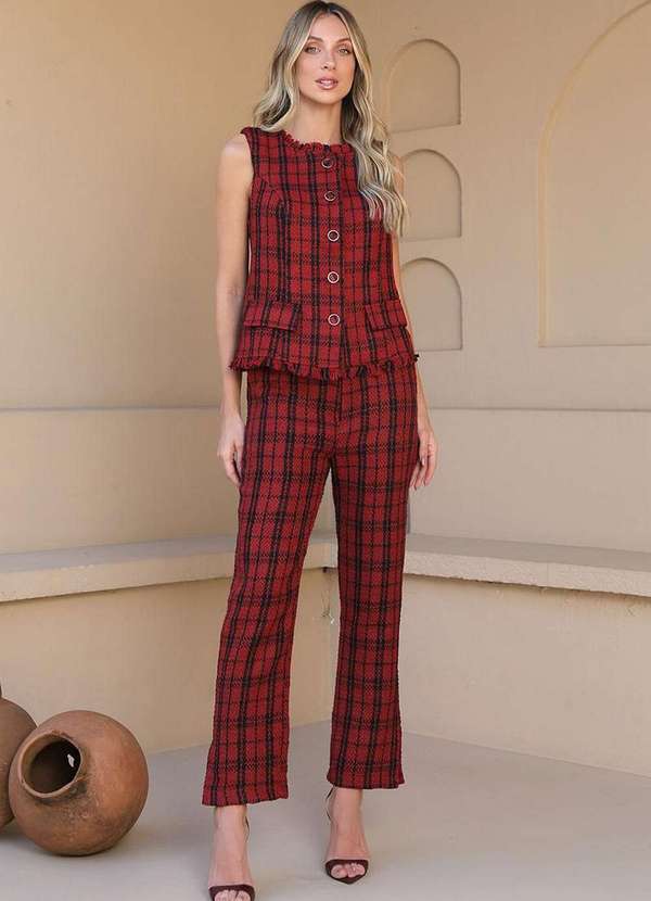 Dot Clothing - Conjunto Dot Clothing Tweedy Xadrez Vermelho Verde 7