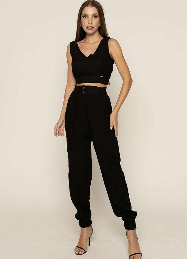 Limone - Conjunto Limone Cropped e Calca Preto