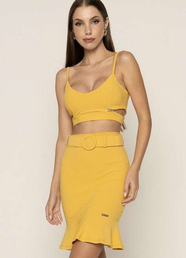 Limone - Conjunto Limone Cropped e Saia Estampado