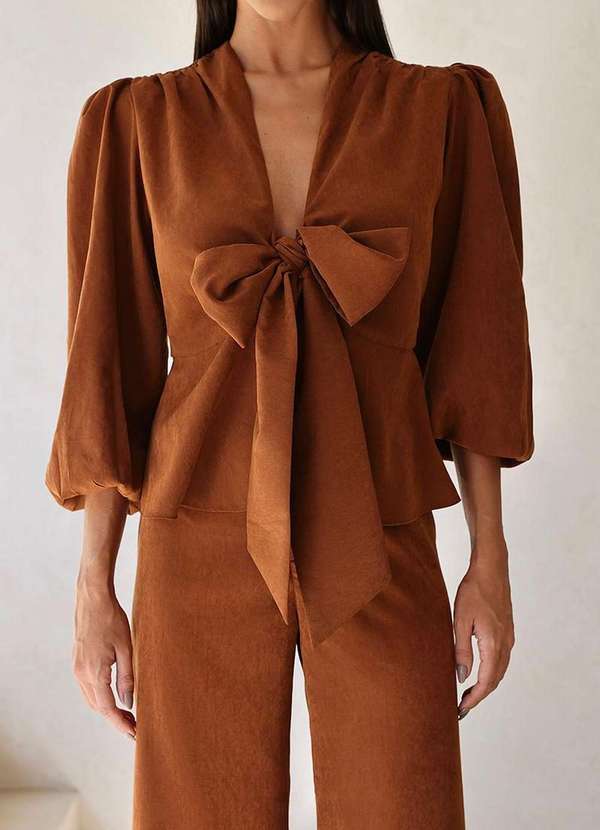 Dot Clothing - Conjunto Loreta Dot Clothing Blusa e Calca Marrom 3