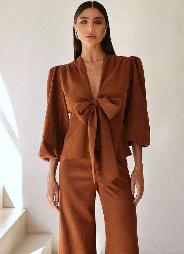 Dot Clothing - Conjunto Loreta Dot Clothing Blusa e Calca Marrom 5