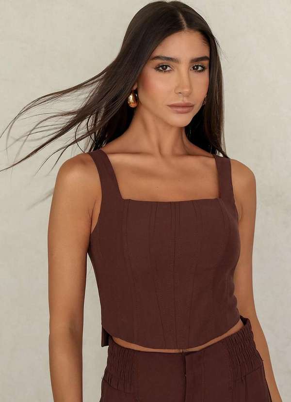 Dot Clothing - Conjunto Maelli Dot Clothing Cropped e Calca Marrom