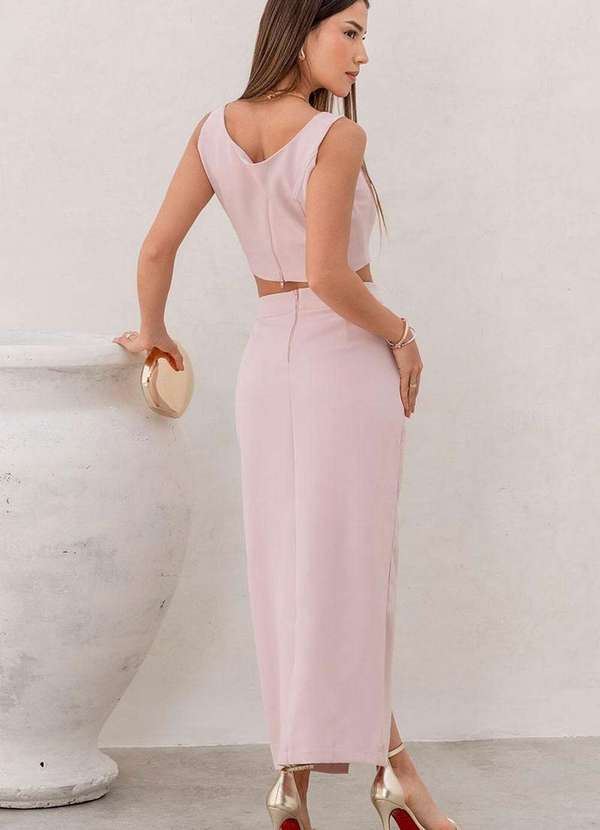 Miss Misses - Conjunto Nubia Saia C/Cropped C/Botoes Rosa 2