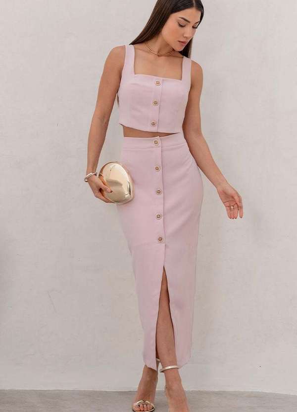 Miss Misses - Conjunto Nubia Saia C/Cropped C/Botoes Rosa 3