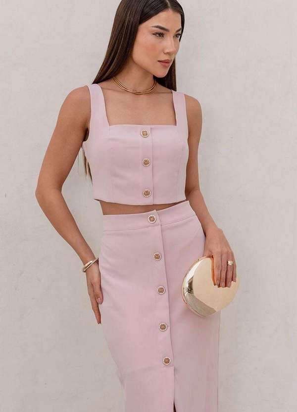 Miss Misses - Conjunto Nubia Saia C/Cropped C/Botoes Rosa 5