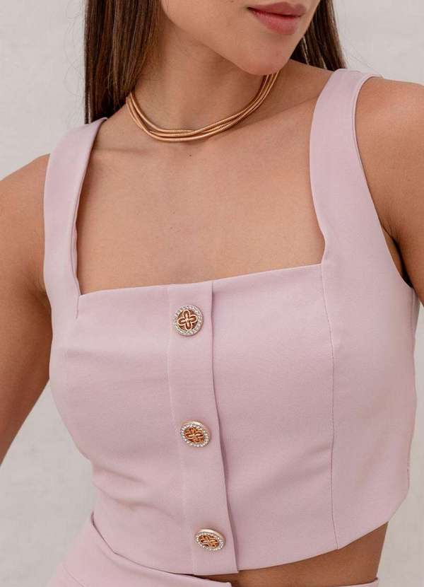 Miss Misses - Conjunto Nubia Saia C/Cropped C/Botoes Rosa 7