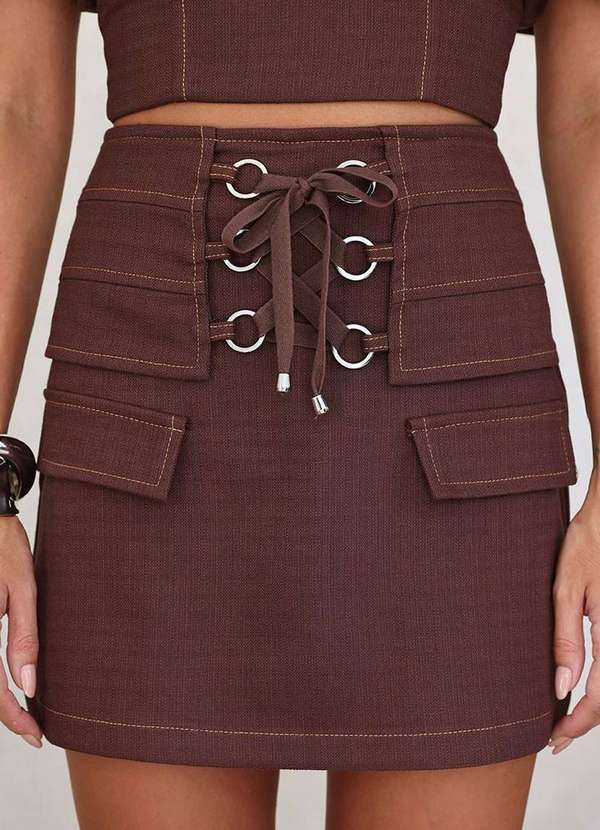 Dot Clothing - Conjunto Sonia Dot Clothing Cropped e Shorts Saia Marrom 5