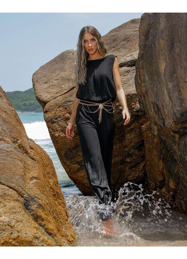 Dot Clothing - Macacao Dot Clothing Drapeado Preto Preto 6