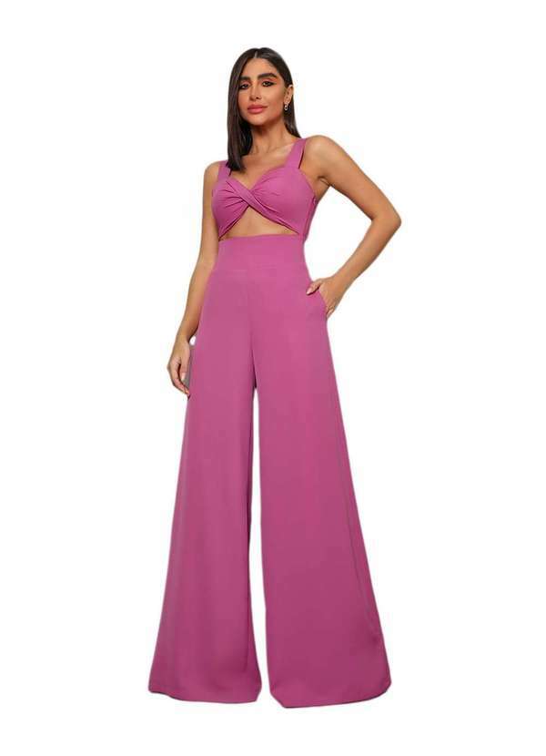 Dot Clothing - Macacao Dot Clothing Pantalona Abertura Frontal Rosa Rosa