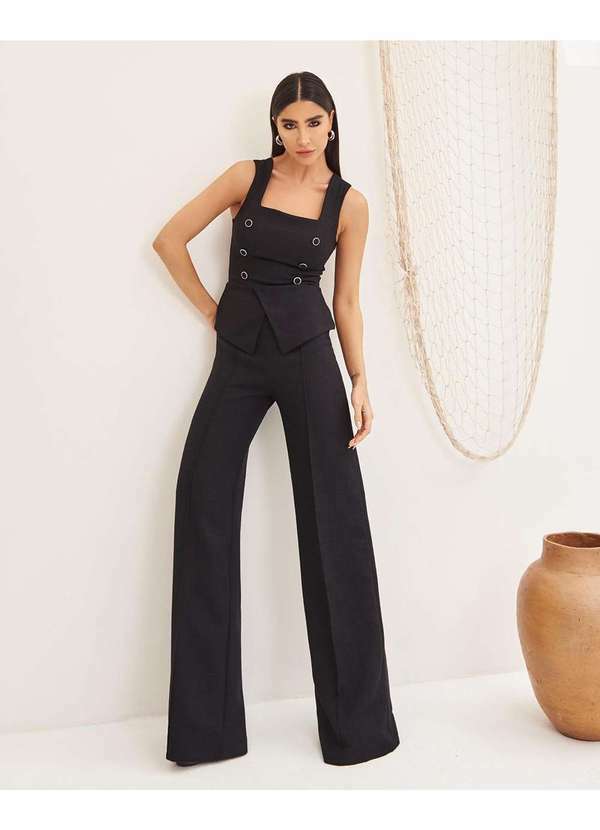 Macacao Dot Clothing Pantalona Preto Preto - Dress Us