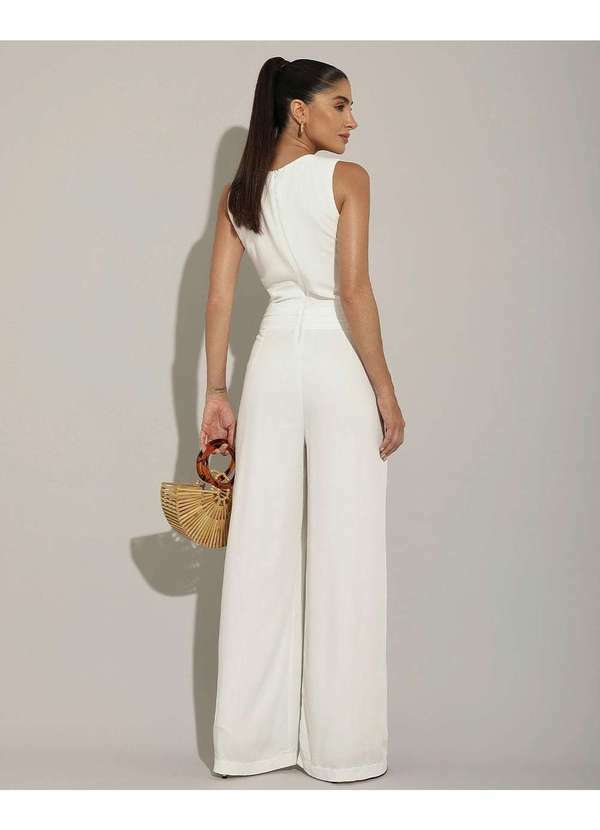 Macacao Miss Misses Longo com Ziper Off White Branco - Dress Us