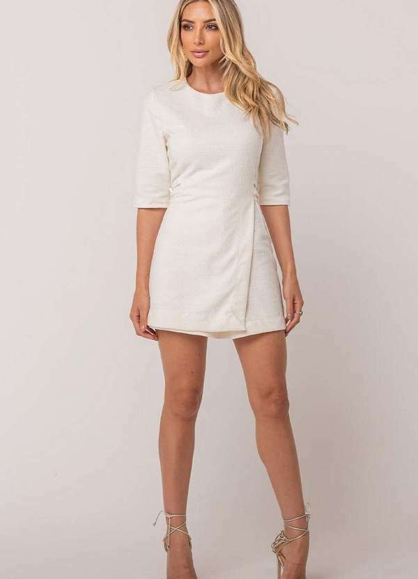 Miss Misses - Macaquinho Miss Misses Tweed com Regulador Metal Offwhite Branco