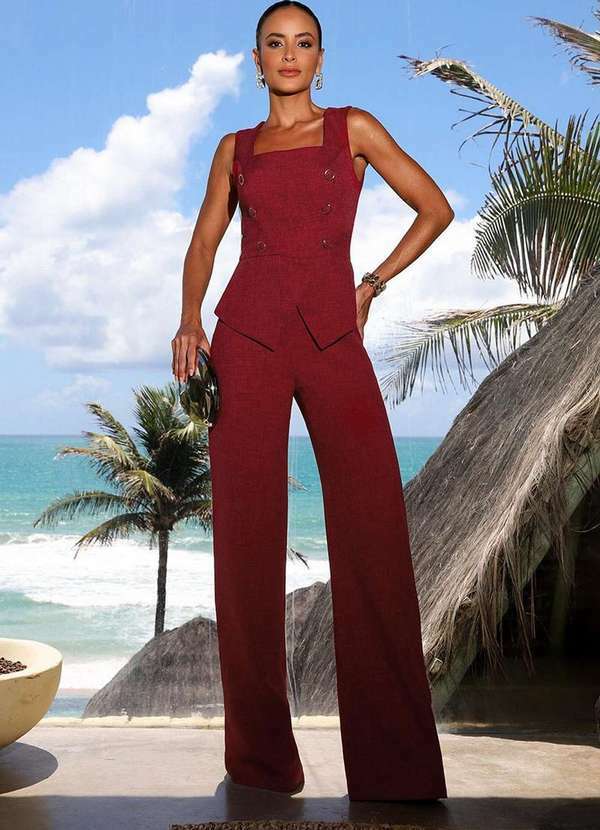 Dot Clothing - Macacao Dot Clothing Clarissa Peplum Vermelho