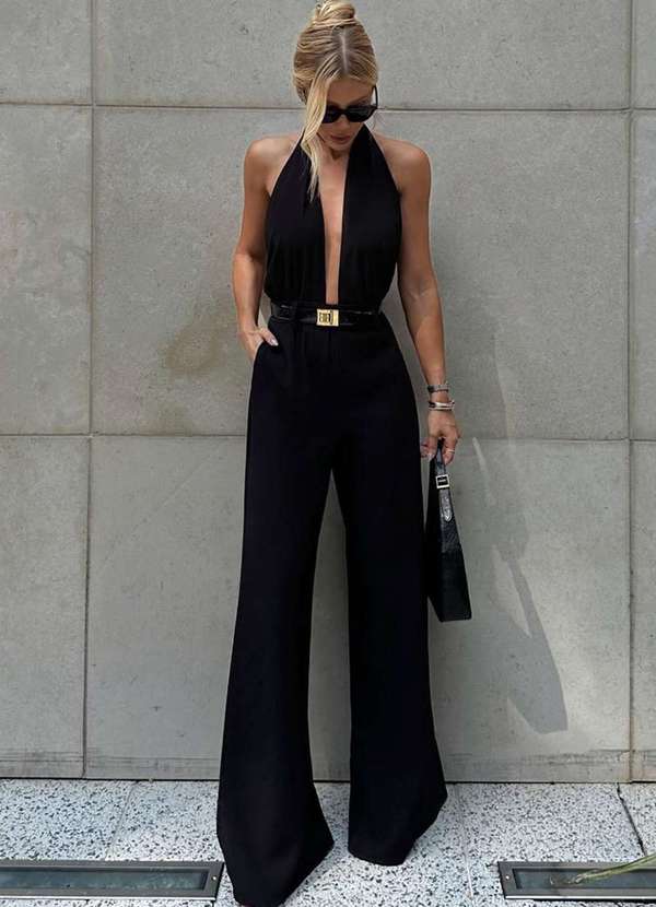 Dot Clothing - Macacao Dot Clothing Diana Pantalona Preto