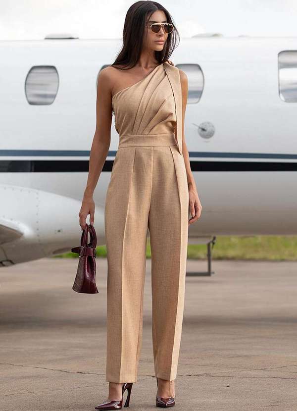 Dot Clothing Macacao Dot Clothing Ombro Unico Bege