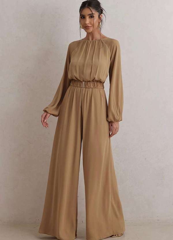 Dot Clothing - Macacao Dot Clothing Pantalona Bege