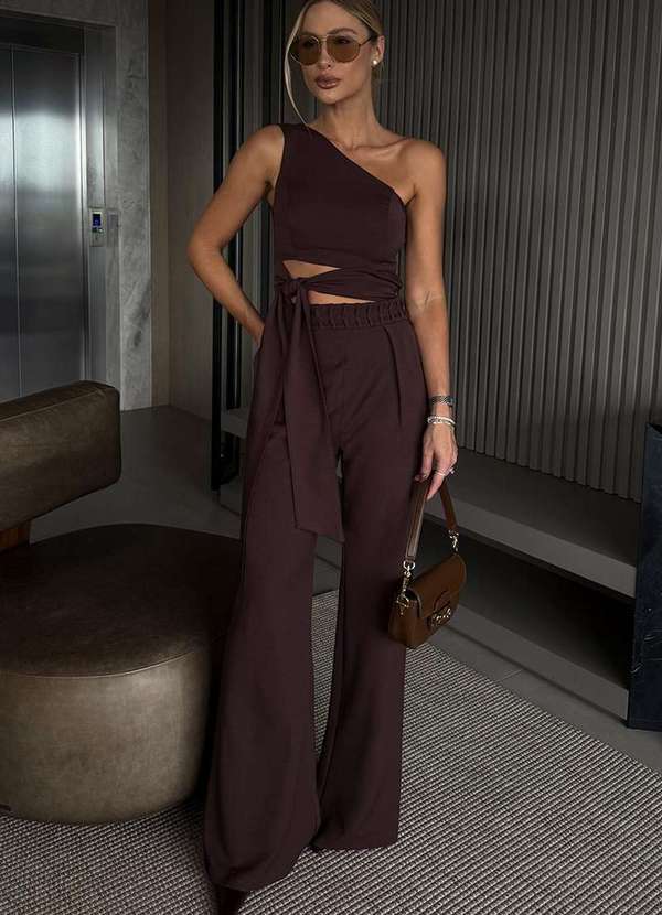 Dot Clothing - Macacao Katia Dot Clothing Detalhe Amarracao Marrom