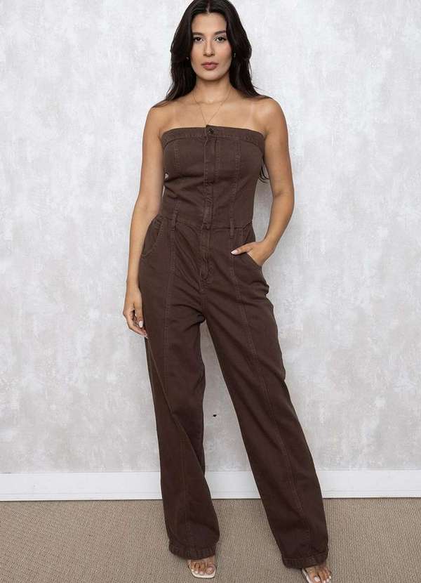 Alcance Jeans - Macacao Tqc Alcance Jeans Marrom