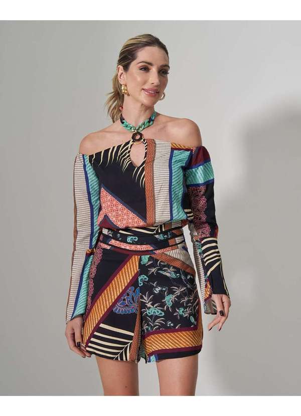 Cashier - Macaquinho Cashier com Detalhe Estampado Preto