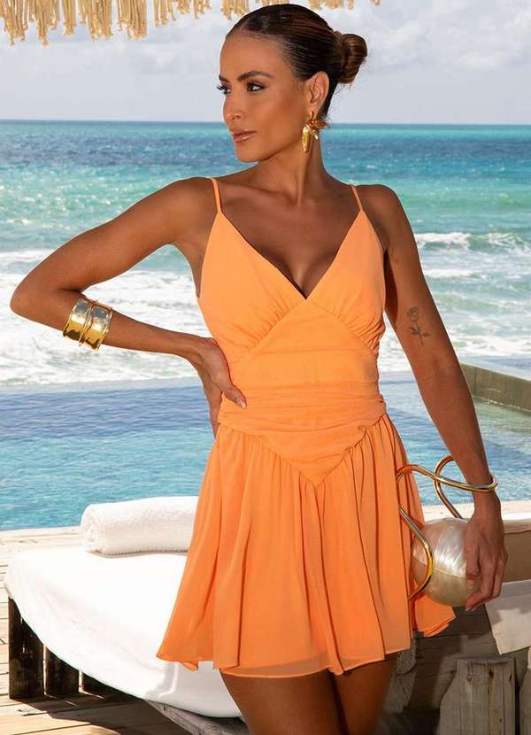 Dot Clothing - Macaquinho Dot Clothing Celeste Laranja