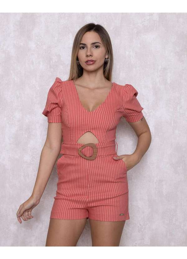 Limone - Macaquinho Limone com Cinto Listrado Rosa