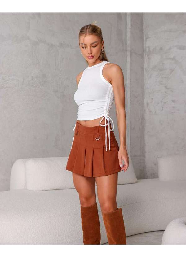 Dot Clothing - Saia Dot Clothing com Pregas Marrom Marrom