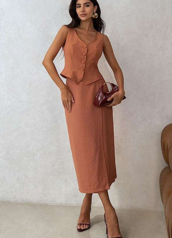 Miss Misses - Saia Isabela Midi Pareo c/ Ziper Marrom