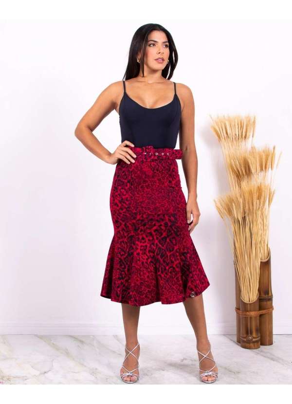 Miss Misses - Saia Miss Misses Midi com Cinto Vermelho