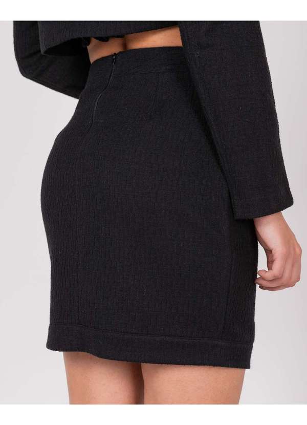 Miss Misses - Saia Miss Misses Tweed com Detalhe Botao Preto Preto 2