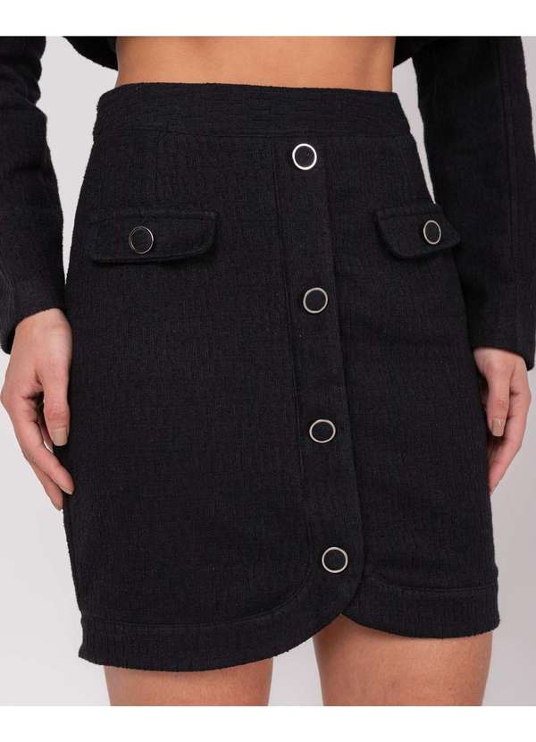 Miss Misses - Saia Miss Misses Tweed com Detalhe Botao Preto Preto 3