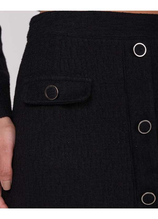 Miss Misses - Saia Miss Misses Tweed com Detalhe Botao Preto Preto 4